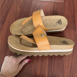 Reef Tan Platform Sandals with Cork Footbed